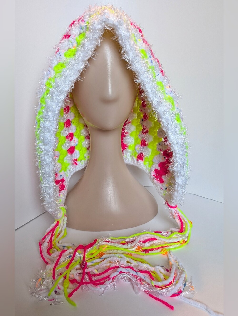 NEW, Crochet hood, black reactive with beads, handmade